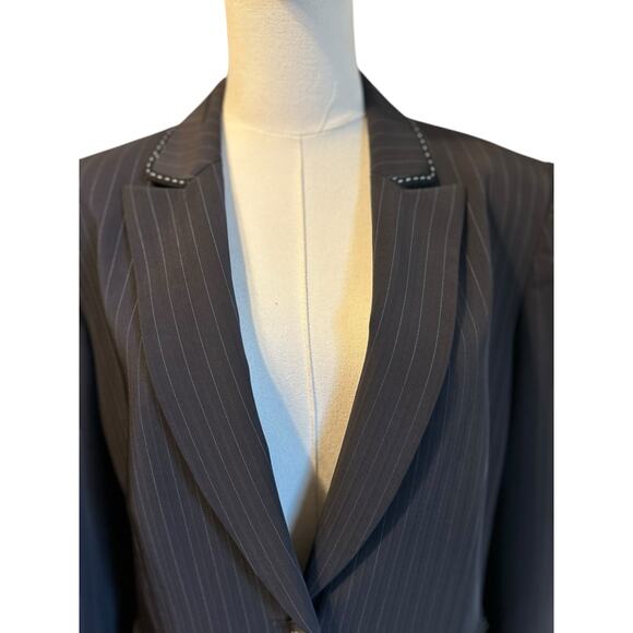 Tahari Arthur S. Levine Blazer Pin Black Striped SZ 14 Lined Contrasting Trim - Picture 3 of 10